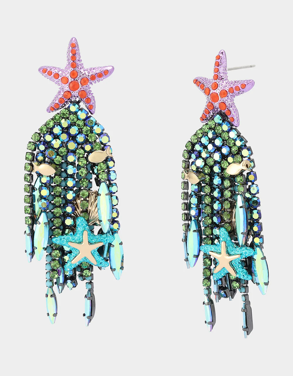 MERMAID JEWELS STARFISH BEAD DROP EARRINGS MULTI Women's Starfish Rhinestone Fringe Drop Earrings | Betsey Johnson