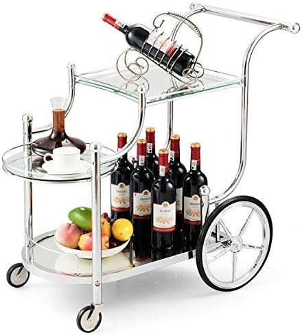 Tangkula Rolling Bar Cart, Metal Serving Cart with Tempered Glass, 3-Tier Glass Bar and Serving Cart | Amazon (US)