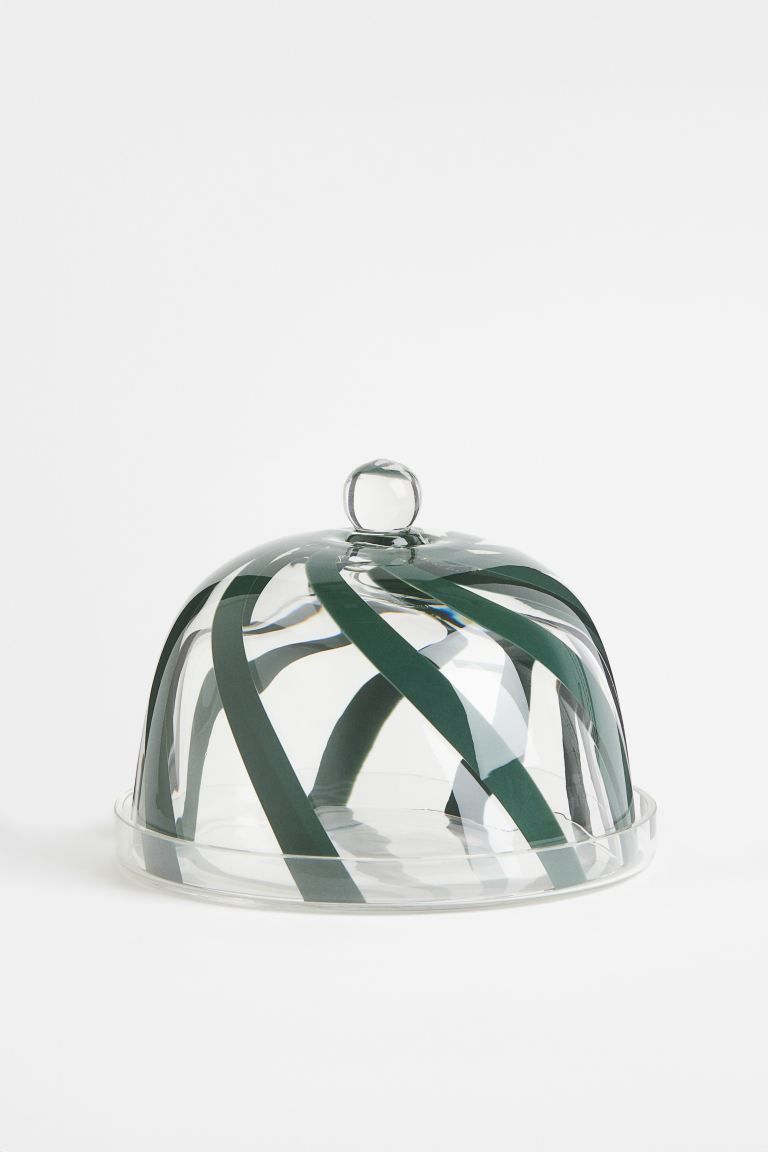 Glass dome with a tray - Green/Striped - Home All | H&M GB | H&M (UK, MY, IN, SG, PH, TW, HK)