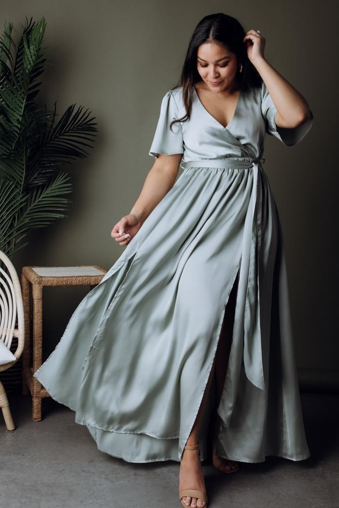 Sicily Sage Satin Maxi Dress | Baltic Born