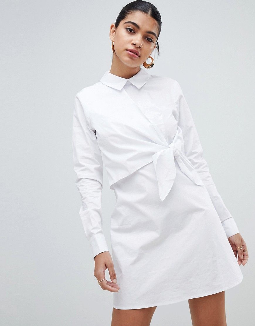 Fashion Union Shirt Dress With Tie Front Detail - White | ASOS US