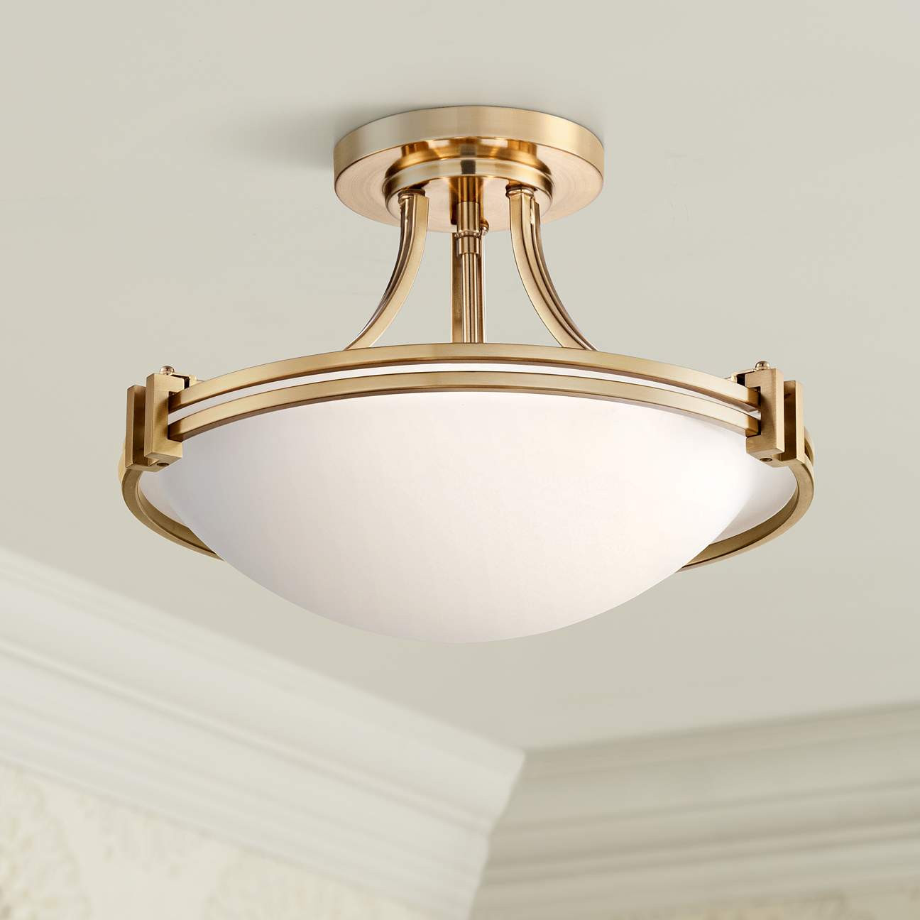 Possini Euro Deco 16" Wide Warm Brass Ceiling Light | Lamps Plus