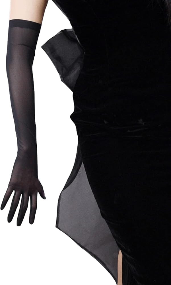 DooWay Long Tulle Gloves 20 inch Stretchy Lace Nylon Black White Sheer TECH Sun Protective for Wo... | Amazon (US)