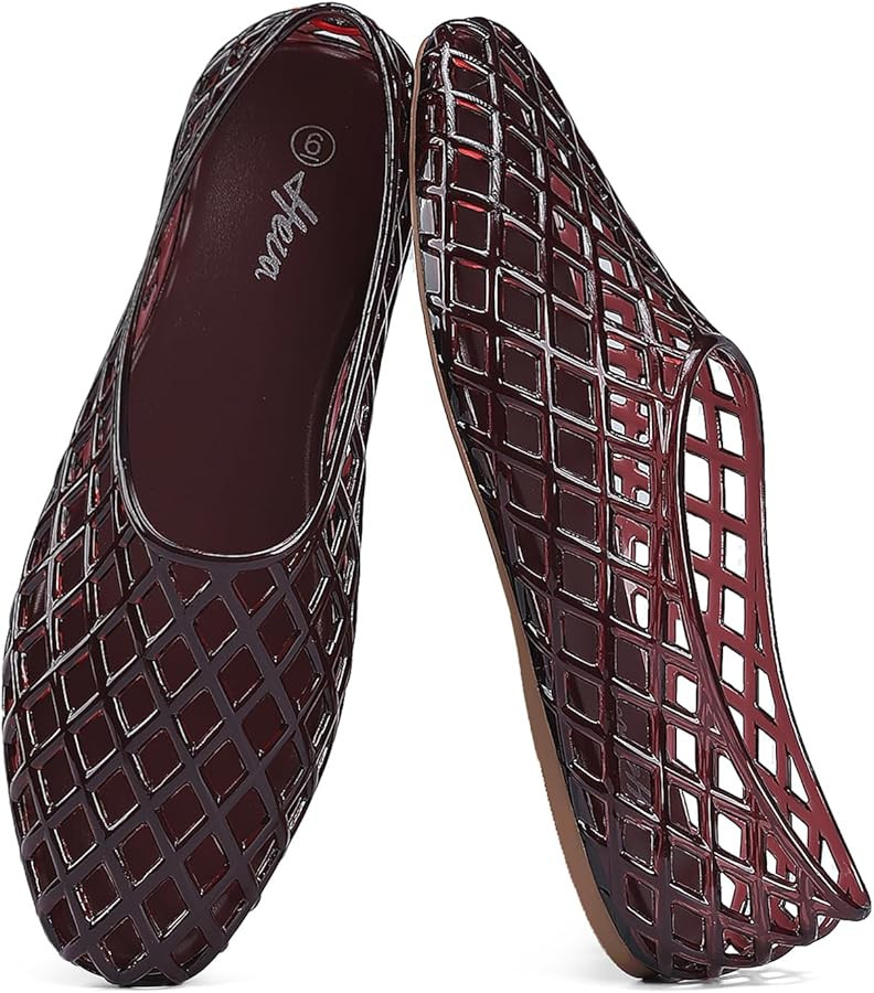 HEVA Women's Jelly Mesh Flats Breathable Clear Hollow Shoes Summer Beach Jellies Ballet Sandals | Amazon (US)