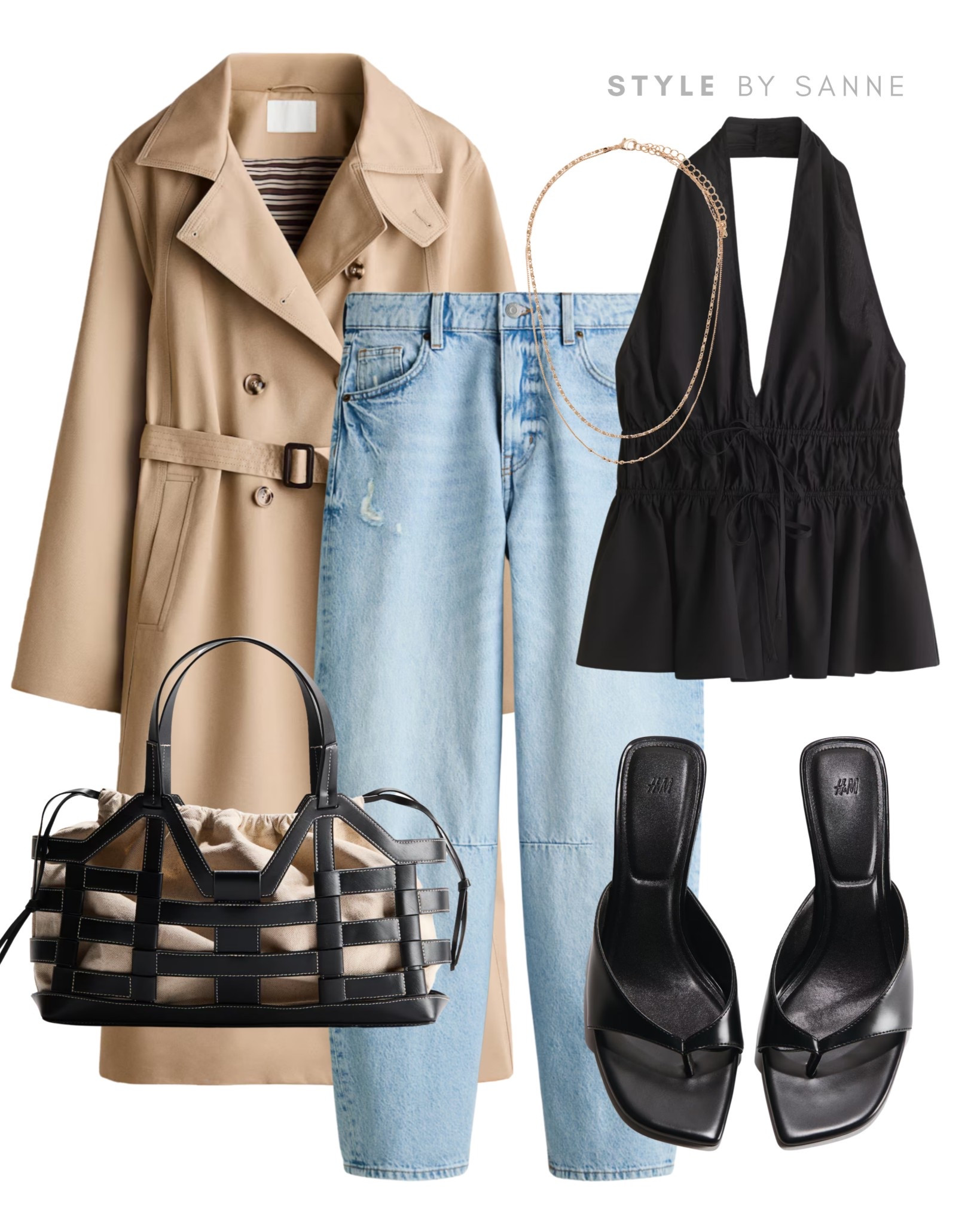 A classic beige trench paired with light denim creates a timeless, effortless base. Styled with a black halter top, minimal heels and a structured bag for a chic contrast between casual and elevated pieces.🖤

#LTKstyletip #LTKspring #LTKsummer