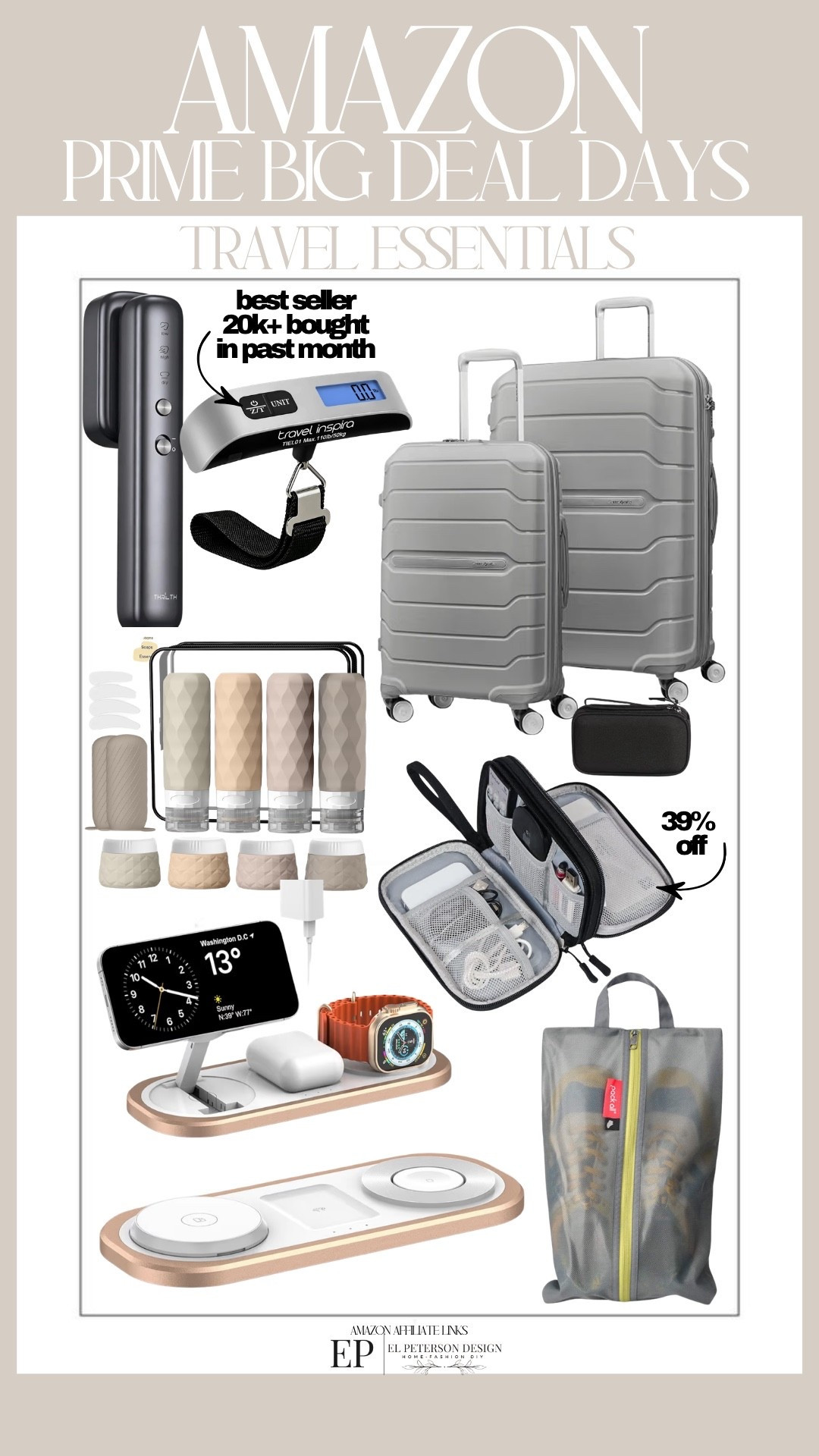 Amazon
Prime Big Deal Days
Luggages
Travel containers
Shod holder
Electronic holder