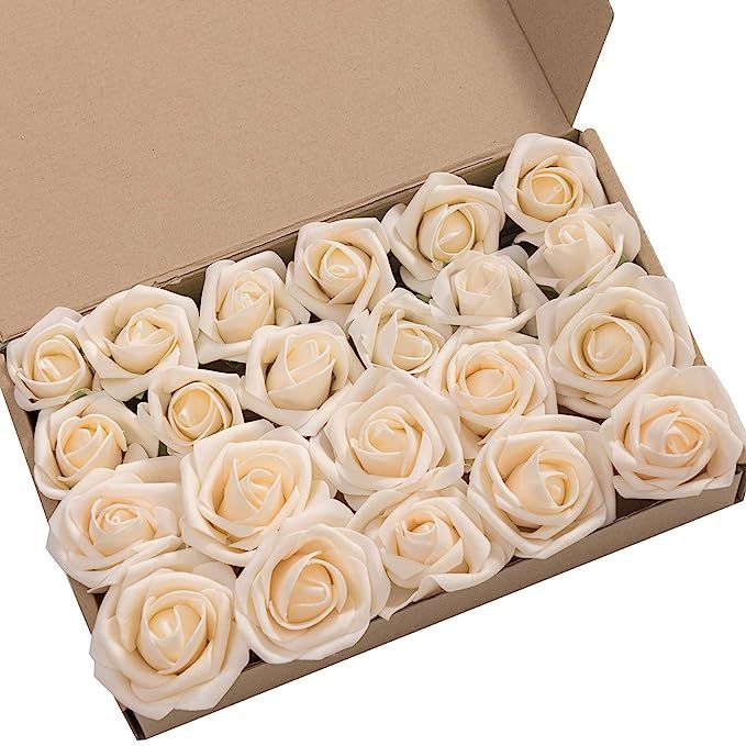 Ling's moment Artificial Flowers 2 inch Cream Artificial Roses and Rose Buds Pack of 24 for DIY W... | Amazon (US)