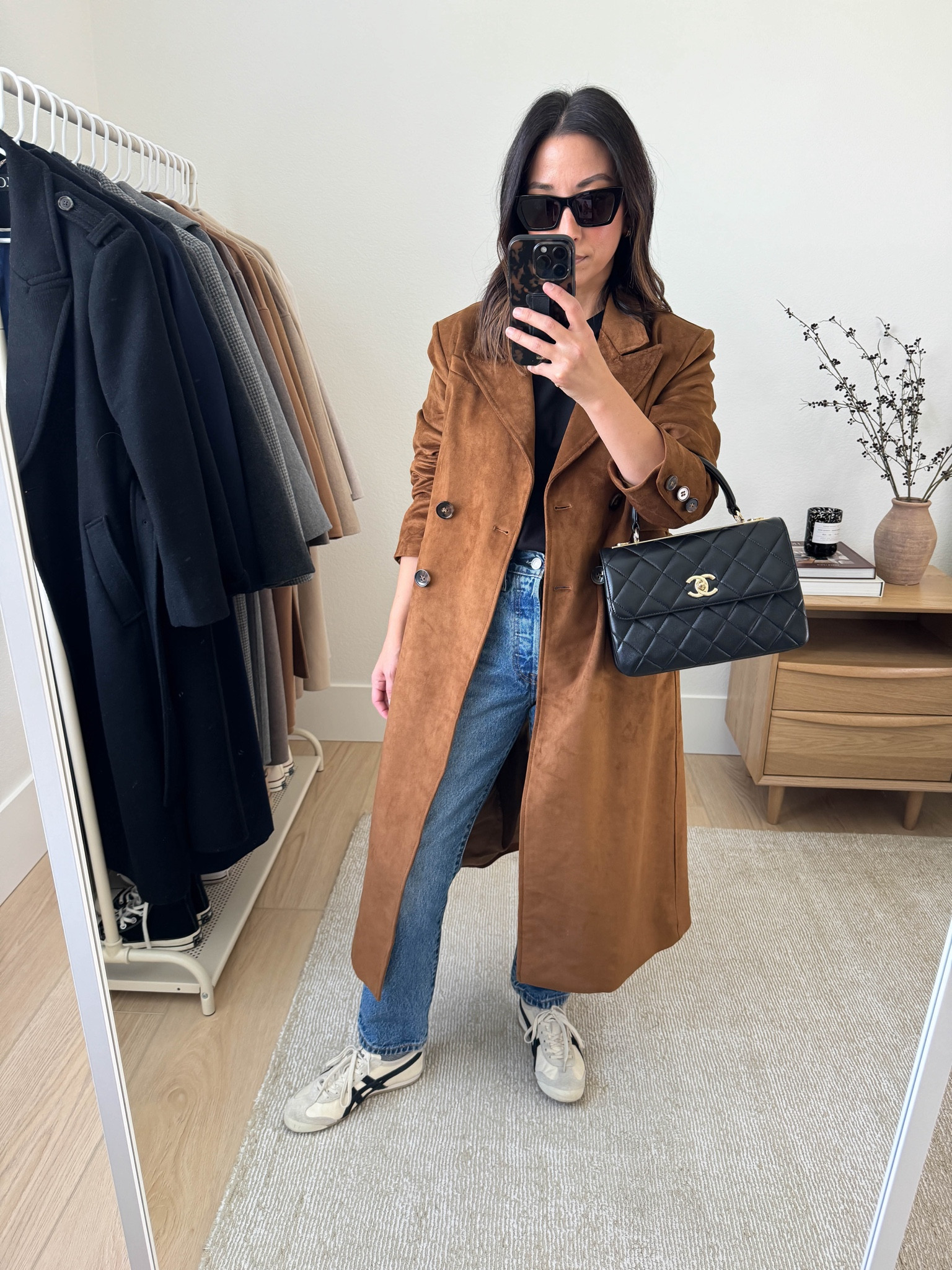 How to style sneakers with jeans. What sneakers work with jeans. I love a tapered straight that hits right at the ankle. These Levi's 501 Crop work perfectly without hemming. 

Anthropologie suede trench petite xs (old, linked similar)
Madewell tee xs
Levi's 501 Crop 26, sized up
Onitsuka Tiger sneakers 4 mens
Chanel Trendy cc small
YSL sunglasses


#LTKPetite #LTKSeasonal #LTKStyleTip