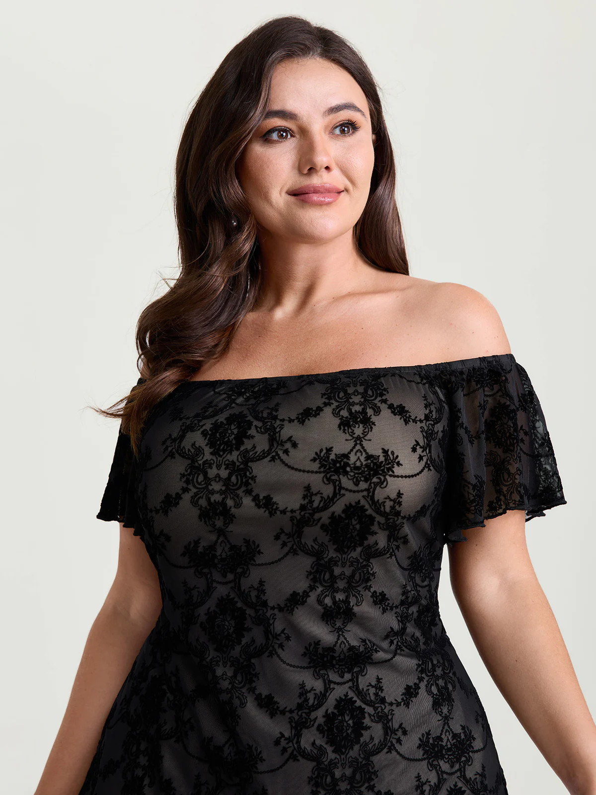 Flocked Floral Off-Shoulder T-Shirt | Bloomchic