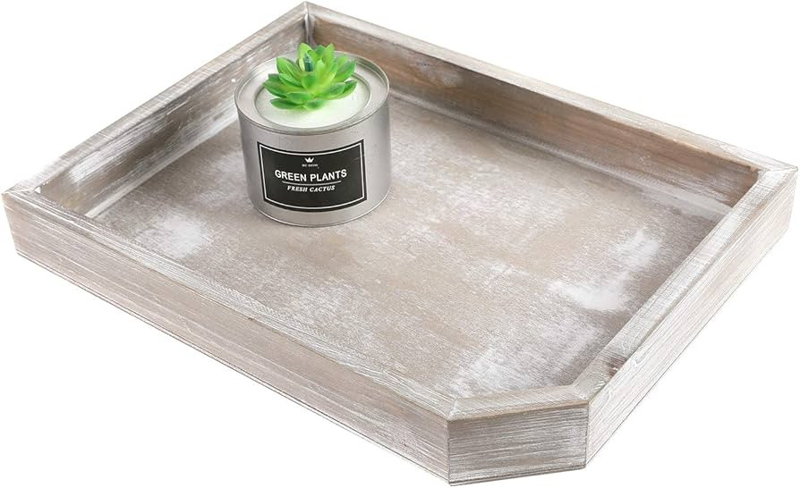 Liry Products Vintage Gray Rustic Torched Distressed Wood Food Serving Tray Breakfast Coffee Offi... | Amazon (US)