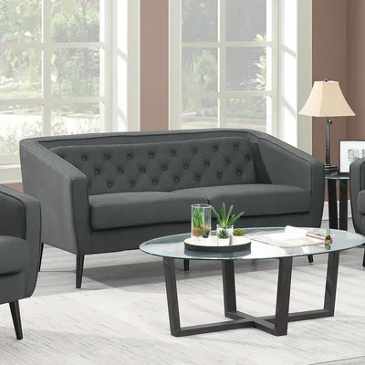 Mid-Century Modern Tufted Tuxedo Arm Sofa, Grey | Wayfair North America
