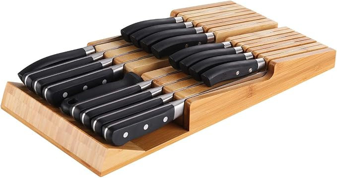 NIUXX Bamboo Knife Block for 16 Knives(Not Included), Large in-Drawer Washable Removable Cutlery ... | Amazon (CA)