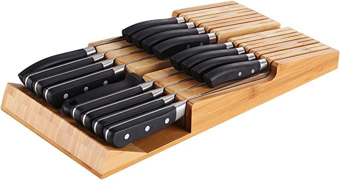 NIUXX Bamboo Knife Block for 16 Knives(Not Included), Large in-Drawer Washable Removable Cutlery ... | Amazon (CA)