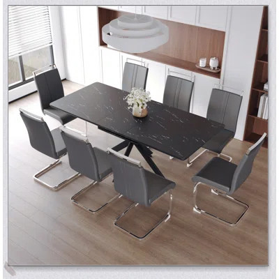 Extendable Dining Table Set for 6-8 People with C-Shaped Tube Chairs and Large Metal Legged Table for Comfort and Style | Wayfair North America