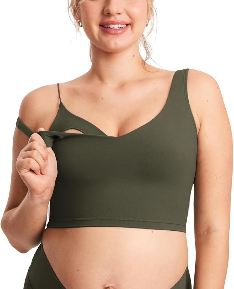 MOMANDA Women's Nursing Bras Longline Sports Breastfeeding V Neck Sleeveless Crop Tank Top with B... | Amazon (US)