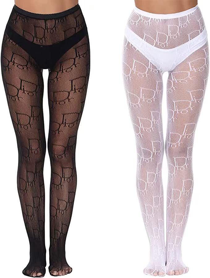 MAAYKOM 2 Pairs Women's Fashion Patterned Tights Fishnet Floral Stockings Pantyhose Stockings Leg... | Amazon (US)