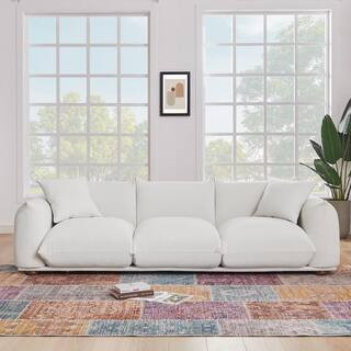 Arthur 100 in. Round Arm Boucle Fabric Rectangle Luxury Sofa in Ivory | The Home Depot