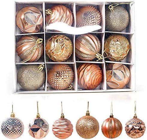 2.36‘’ Christmas Balls Ornaments - 12 Pieces - Christmas Tree Decorations - Rose Gold & Copper | Amazon (US)
