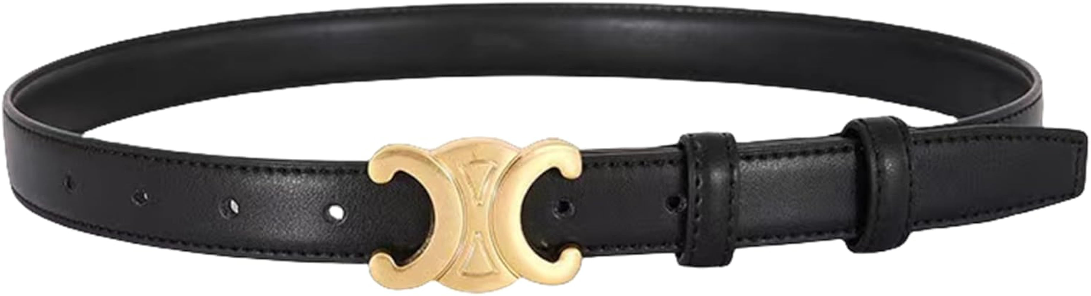 Womens Leather Belt With Gold Color Buckle, Soft Leather Waist Belt with Pin Buckle for Jeans Pan... | Amazon (US)