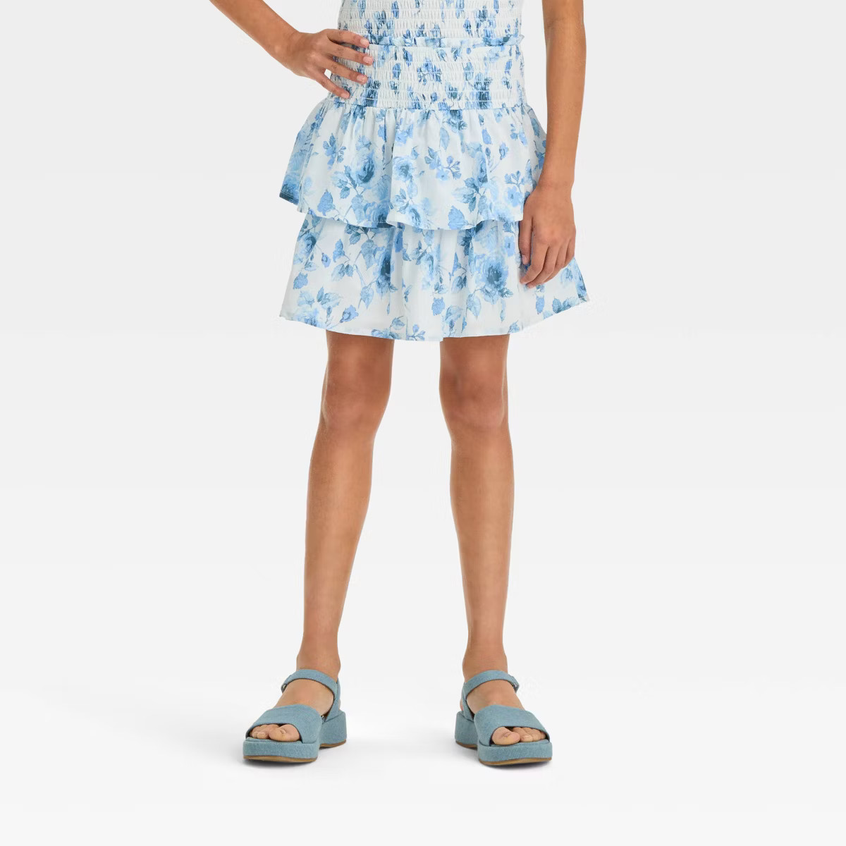 Girls' Smocked Waist Woven Tiered Skirt - art class™ White | Target