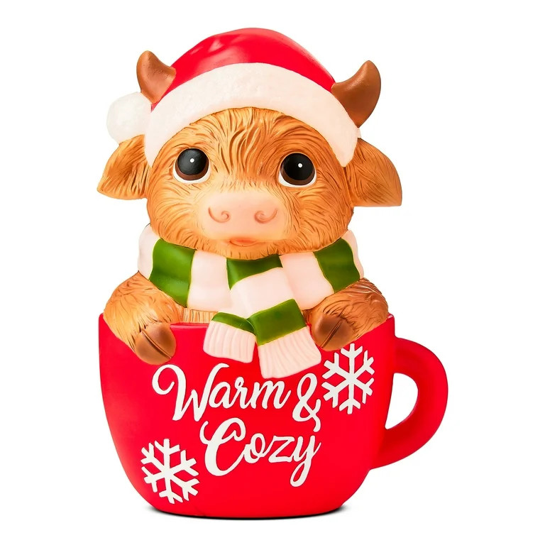 Lighted Blow Mold Cow in Mug Outdoor Christmas Decoration, Multicolor, 24", by Holiday Time | Walmart (US)