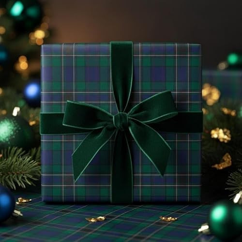 Dark Green Purple Blue Plaid Tartan Wrapping Paper Roll, Retro Checkered Gift Wrap Sheets for Christmas Birthday Wedding, Classic Vintage Bulk Packaging Paper for Holiday Party Decor | Amazon (US)