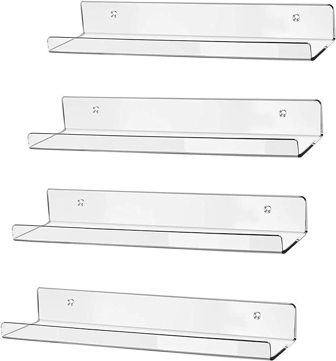 hblife 15" Clear Acrylic Floating Wall Ledge Shelf, Wall Mounted Nursery Kids Bookshelf, Invisibl... | Amazon (US)