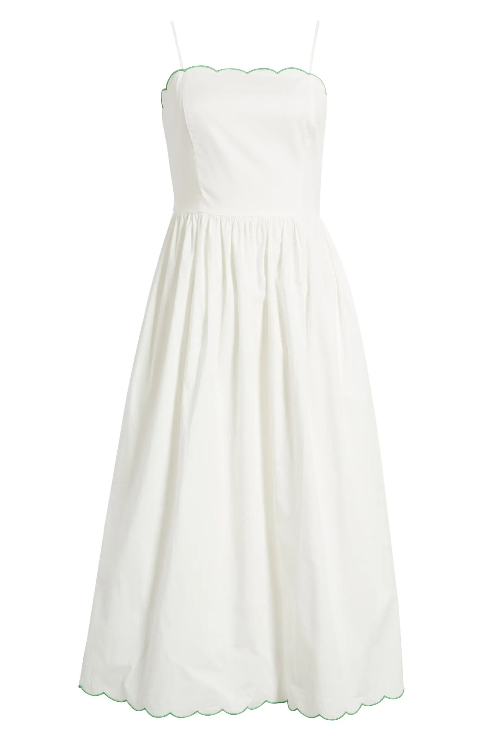 Charles Henry Scallop Stretch Poplin Midi Sundress | Nordstrom | Nordstrom