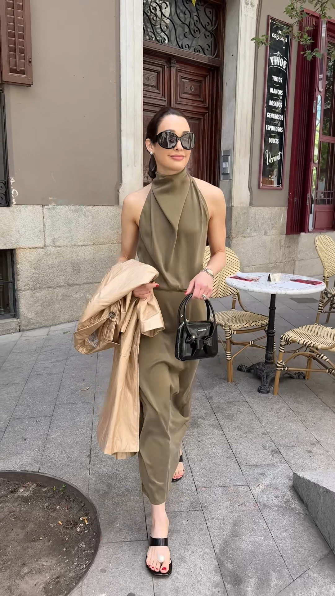 An olive moment 🤎 Styling this satin halter set with black accessories for an easy elevated dinner look!

#LTKgrwm #LTKootd