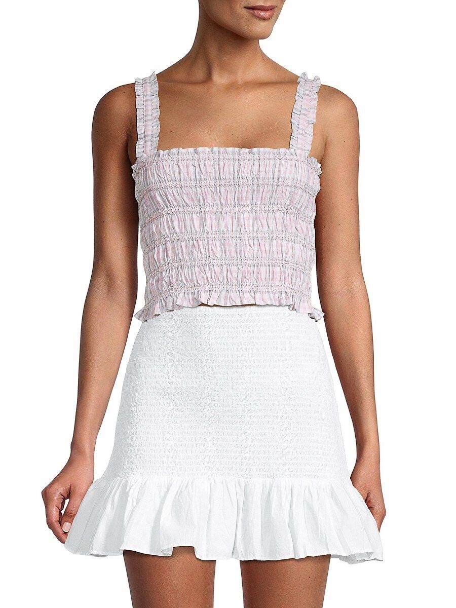 French Connection Women's Yaki Check Smocked Crop Top - Soft Pink - Size 0 | Saks Fifth Avenue OFF 5TH