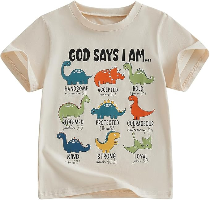 Toddler Little Boy Summer Dinosaur Clothes Funny Letter Short T Shirt Boy Summer Graphic Tee Tops... | Amazon (US)