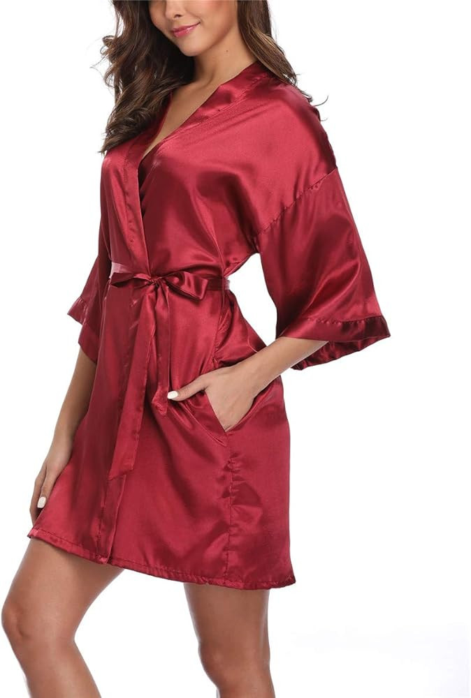 Women's Satin Kimono Robes Bridesmaid Wedding Robes Silky Bathrobes Summer Loungewear | Amazon (US)