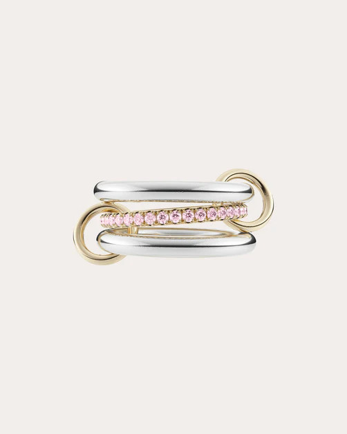 Libra Petite 18K Gold Sterling Silver and Pink Sapphire Linked Rings | Olivela