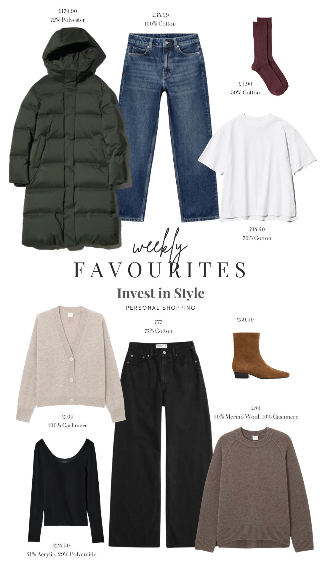 Weekly Favourites 🍁

Autumn Style, Autumn Fashion, Autumn Outfit, Wardrobe Staples, Knitwear, Black Jeans, Uniqlo, Jeans, Puffer Coat, Thermal Wear, Suede Boots

#LTKuk #LTKautumn #LTKwinter
