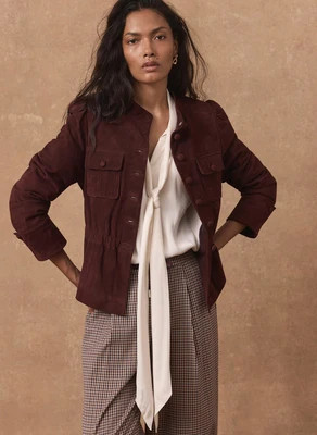 Burgundy Suede Peplum Jacket | Mint Velvet