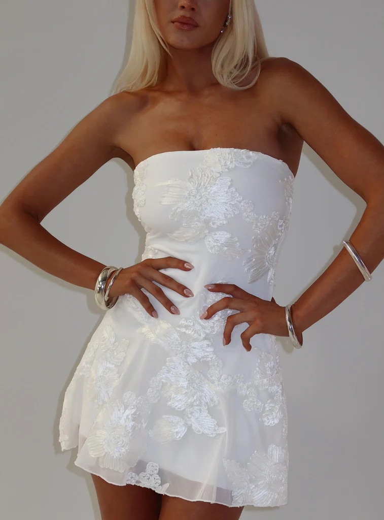 Meadow of Dreams Strapless Mini Dress White Floral Burnout | Princess Polly US