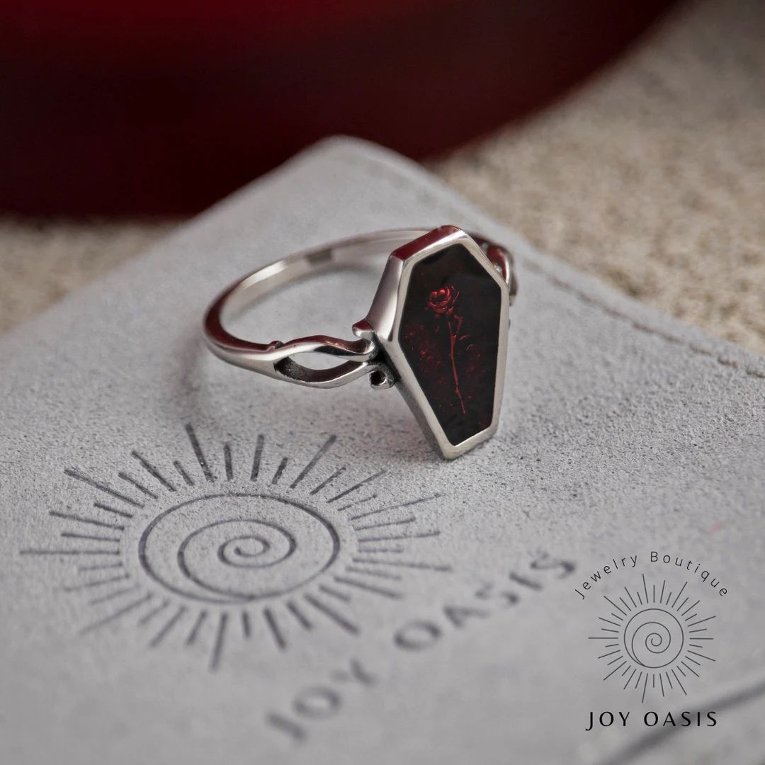 Coffin Resin Flower Ring for Her Gothic Rose Dainty Ring for - Etsy | Etsy (US)