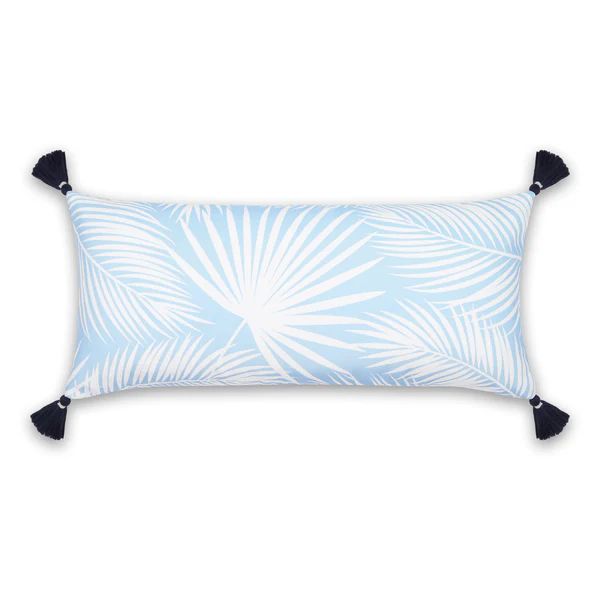 Coastal Indoor Outdoor Long Lumbar Pillow Cover, Palm Leaf with Tassels, Baby Blue, 12"x26" | Hofdeco