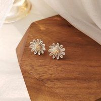 Sterling Silver Daisy Earrings, Minimalist Flower Floral Lovely Pretty Chrysanthemum Stud Clip On Ea | Etsy (US)