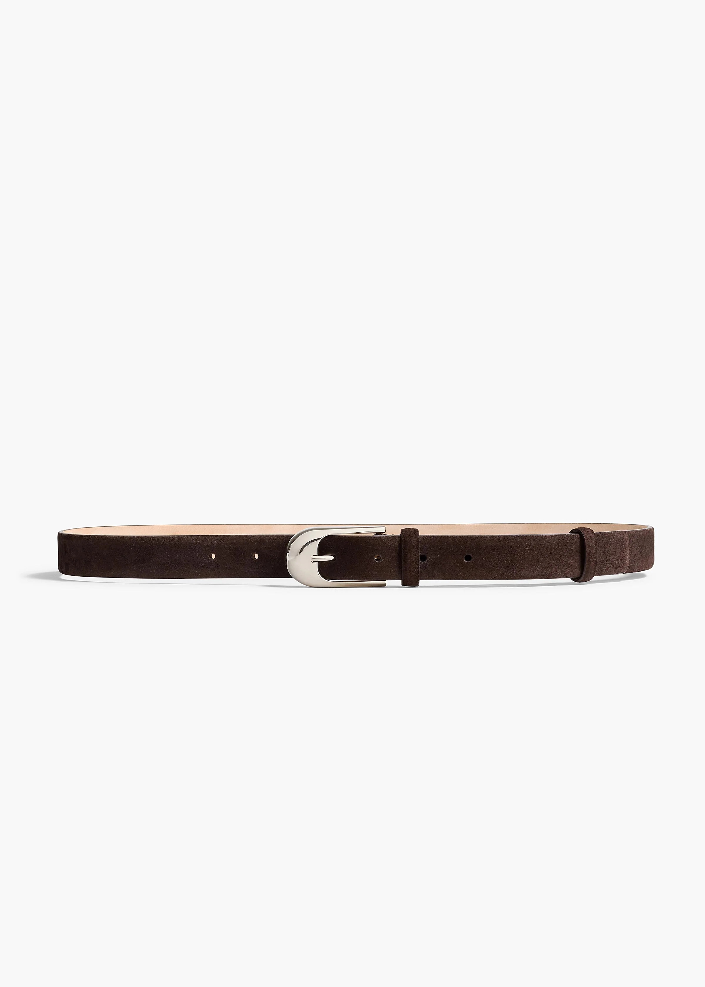 KHAITE - Dome Belt In Dark Brown Suede With Silver | Khaite
