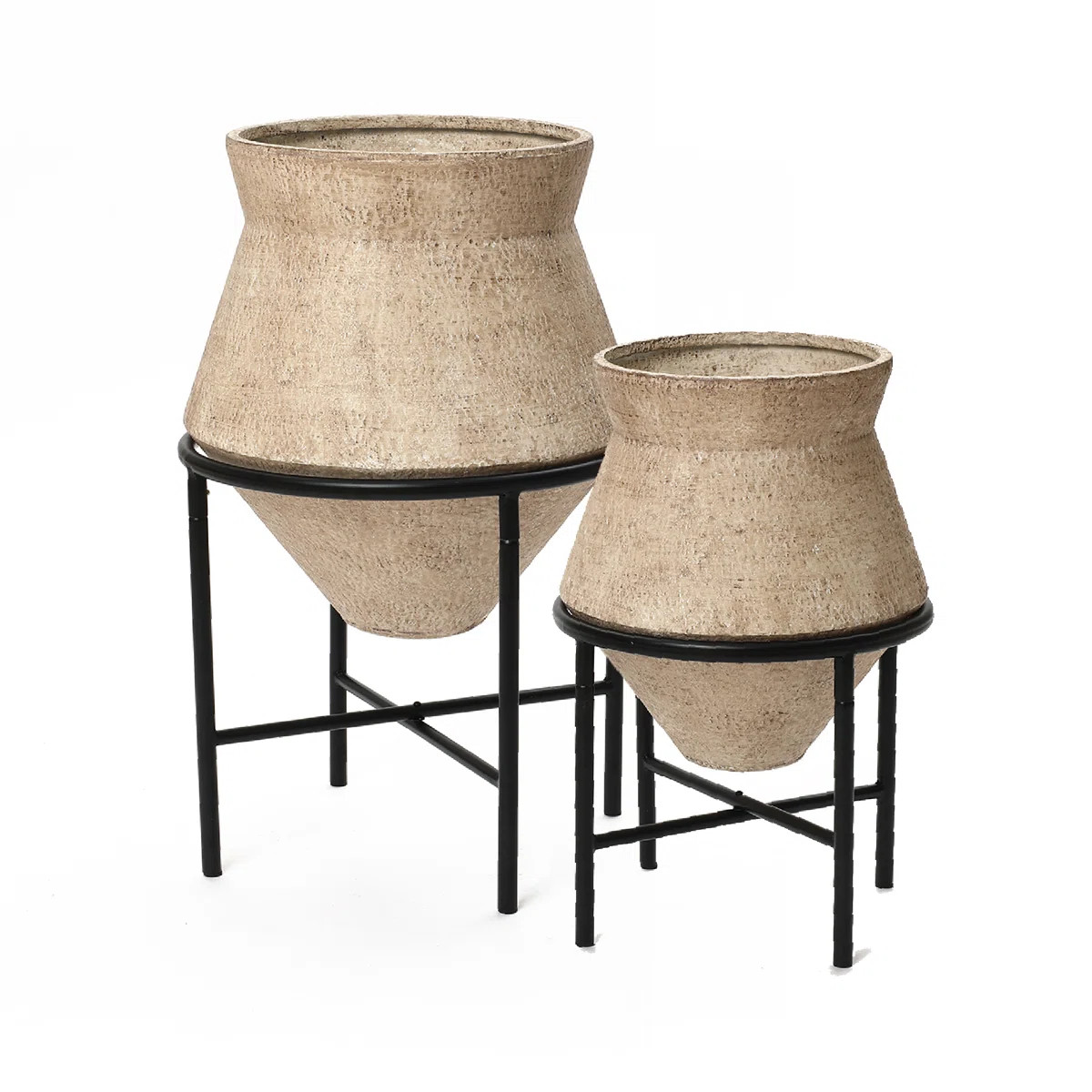 2-Piece Rustic Brick Red Cachepot Planter Cauldron Set with Black Stands (Set of 2) | Wayfair North America