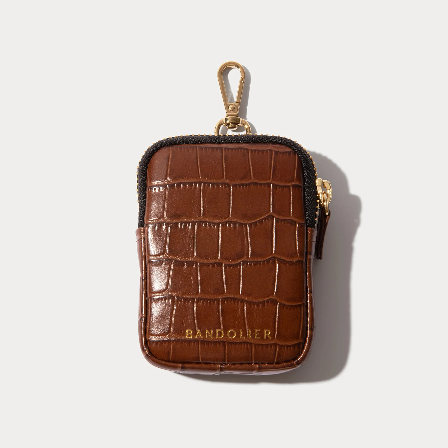 Mini Zip Pouch - Brown Croc/Gold | Bandolier