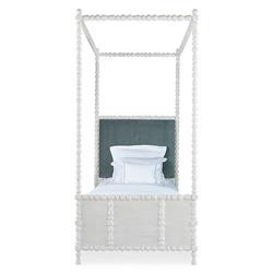 Mr. Brown St. Tropez French Country Sage Velvet White Wood Canopy Bed - Twin | Kathy Kuo Home