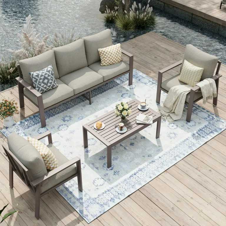 POTEBAN Aluminum Patio Furniture Set, Modern Metal Outdoor Sectional Sofa, Patio Conversation Set... | Walmart (US)