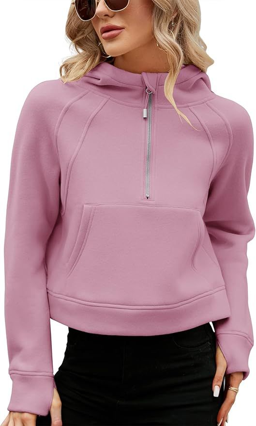 MICOSON Womens Fleece Lined Hoodies Pullover 1/2 Zipper Sweatshirt Long Sleeve Workout Crop Tops ... | Amazon (US)