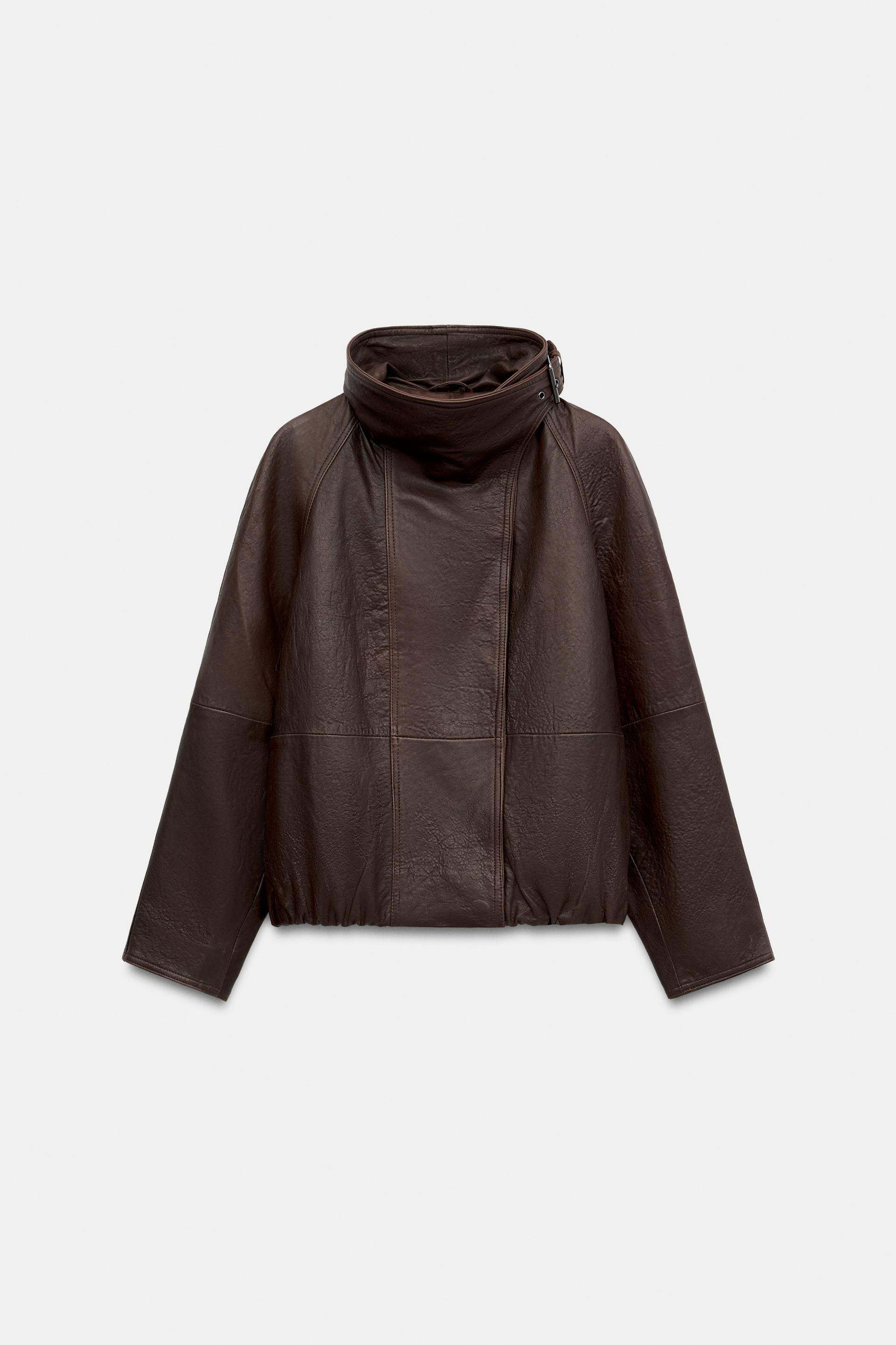 BLOUSON 100 % CUIR À COL MONTANT ZW COLLECTION | Zara FR
