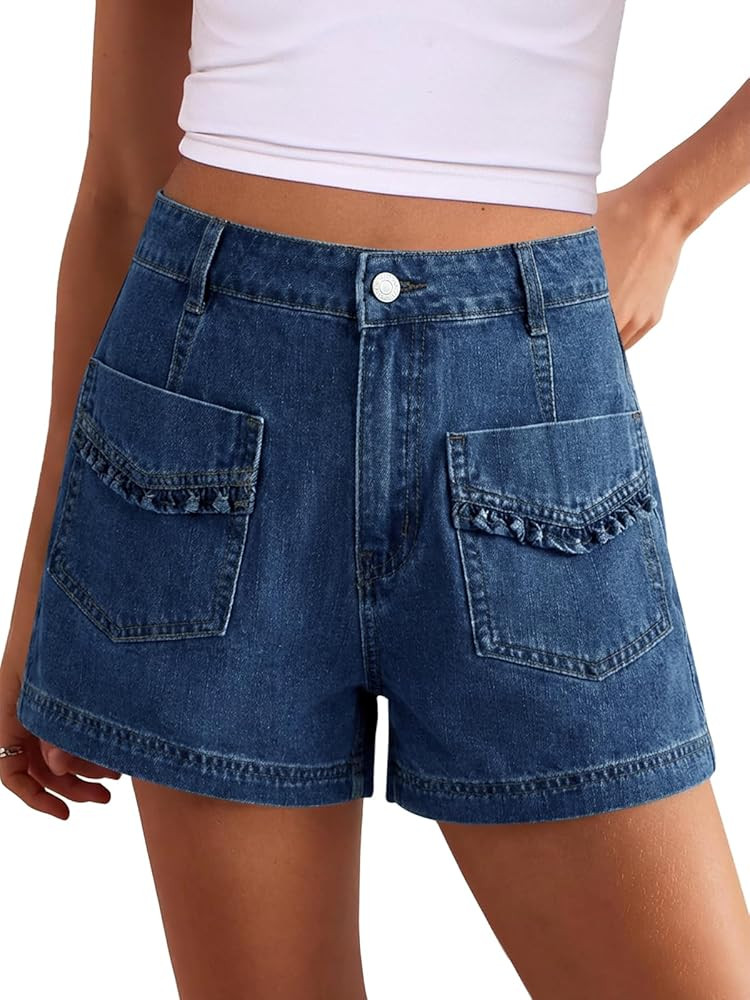 Cicy Bell Womens High Waisted Jean Shorts Summer Baggy Wide Leg Vintage Denim Shorts with Ruffle ... | Amazon (US)