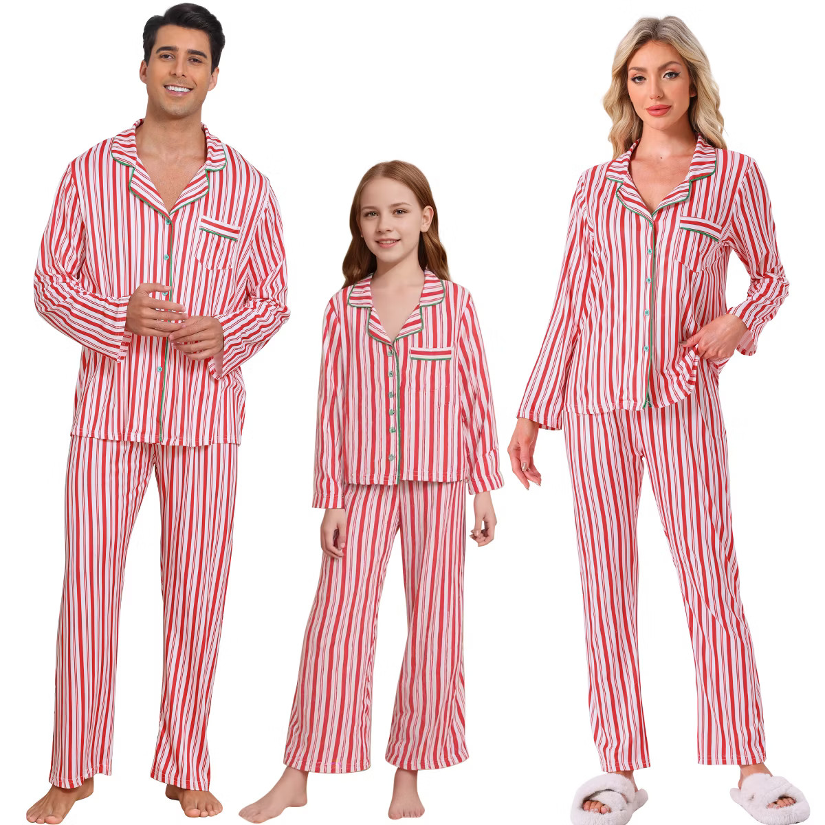 INSPIRE CHIC Family Christmas Matching Striped Pajama Sets Notch Collar Button Down Long Sleeve a... | Target