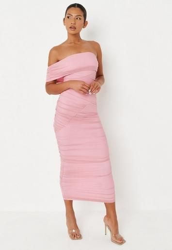 Missguided - Pink Mesh Ruched Midaxi Dress | Missguided (UK & IE)