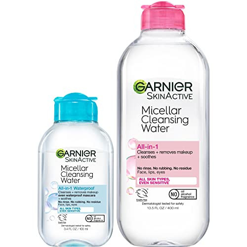 Garnier Micellar Cleansing Water, For All Skin Types, 13.5 fl oz + Micellar Cleansing Water, For Waterproof Makeup, 3.4 fl oz | Amazon (US)
